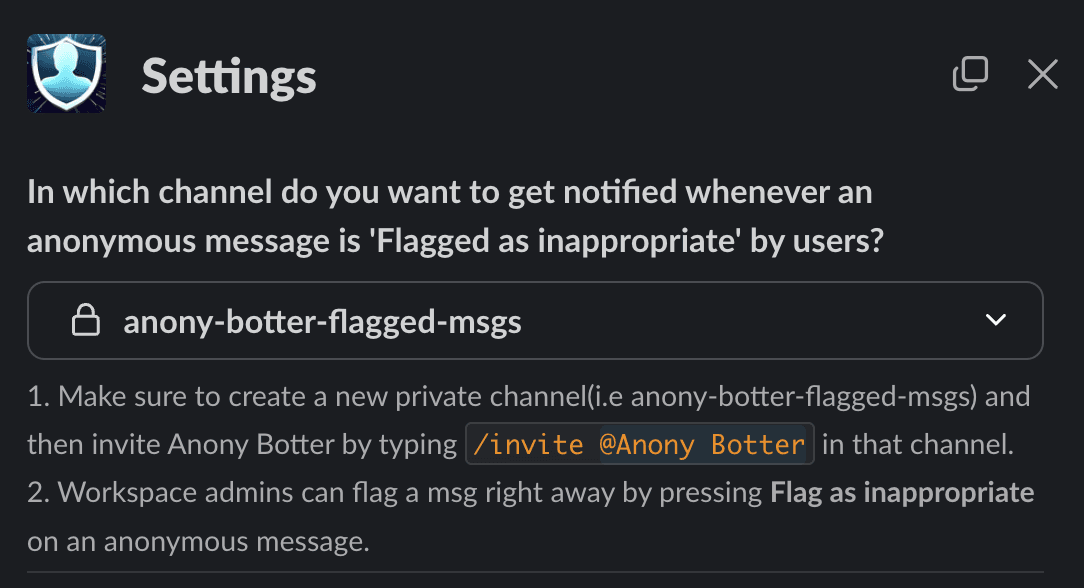 Setting up anonymous reporting system in Slack